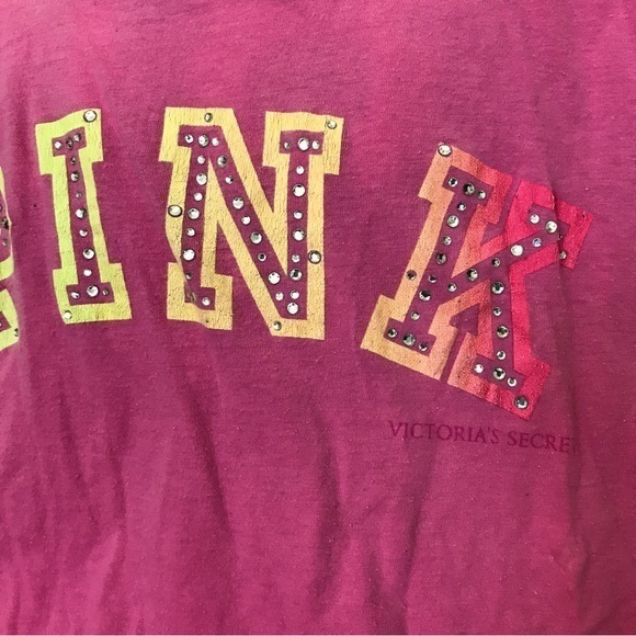 RARE‎ VINTAGE Y2K PINK Victoria’s Secret Ombré Graphic Rhinestones Tee - Picture 7 of 8